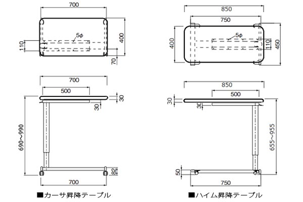 昇降テーブル寸法図